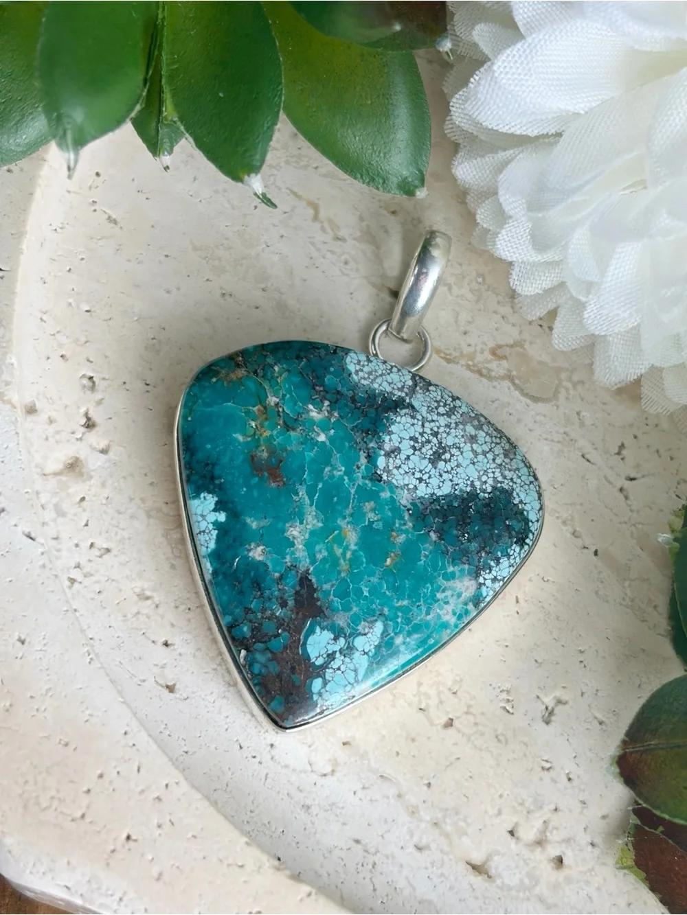Sterling Silver 925 Southwest Spiderweb Matrix Turquoise Pendant Chunky New